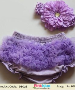 Soft Lavender Ruffle Infant Bloomer with Free Matching Headband
