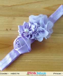 Lavender Colored Infant Headband With Three Flowers