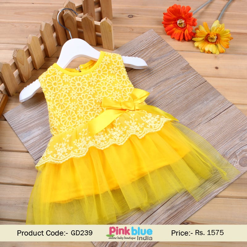 Beautiful Lemon Yellow Partywear Clothing for Indian Toddler Girl