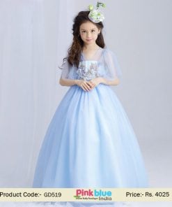 Shop Light Blue Flower Princess Girl Wedding Gown Style Dress