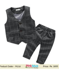 Little Boys Tartan Vest Suit Matching Trouser kids Wedding Attire Online