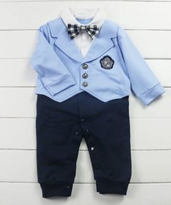 Baby Boys Romper Suits Bow Tie Long Sleeve Gentleman Jumpsuit