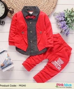 Kids Wedding Clothes Party Outfit Sets - Little Boy Bow Tie Shirt, Pant