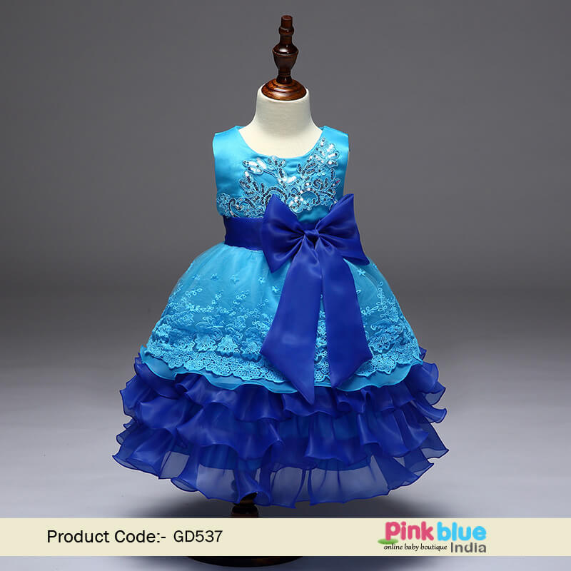 Little girl Ruffle Ball Gown Wedding Dress – Blue couture baby Bow dress