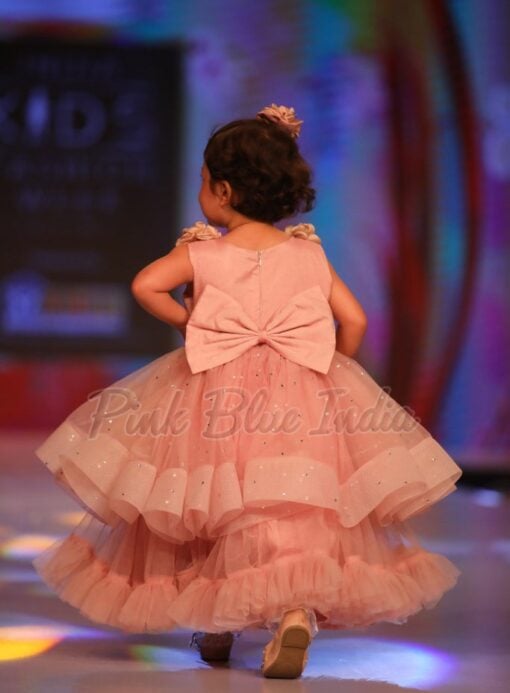 Birthday Dress - Girls Party Wear Beige Color Layered Gown
