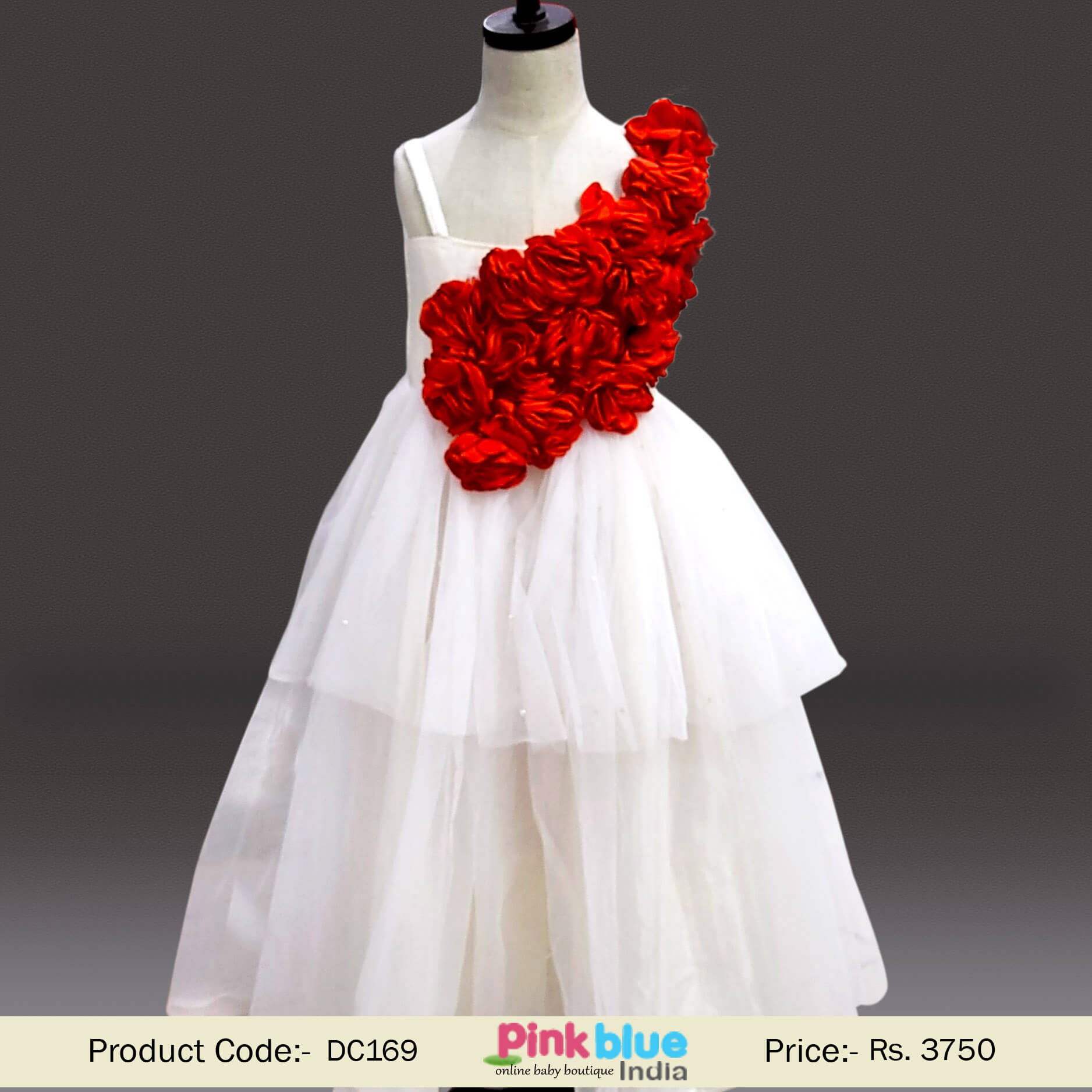 Princess One Shoulder Birthday Dress, Girls White 3D Rose Flower Gown
