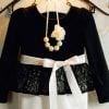 Posh Black Little Princess Party Dress With Cream Stripped Flare