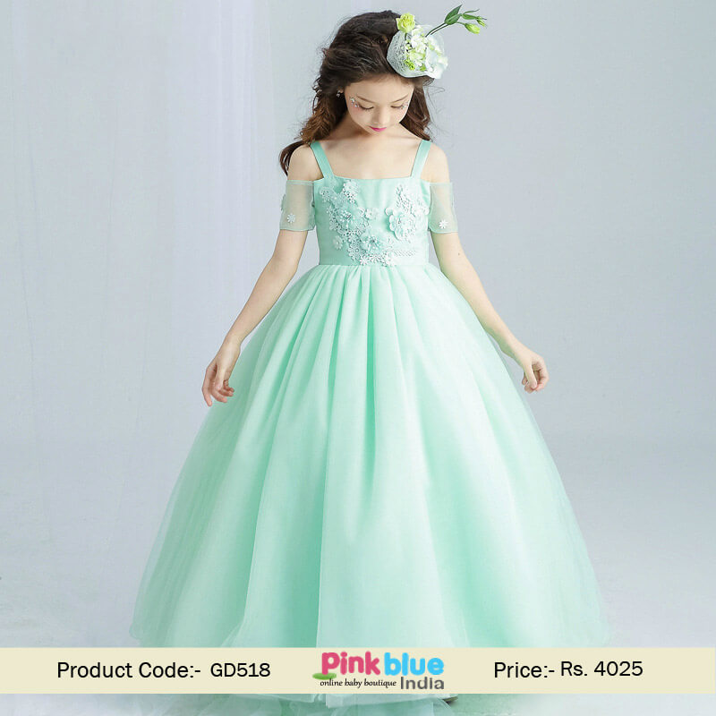 kids Party Gown Green Little Princess Flower Wedding Dress Online