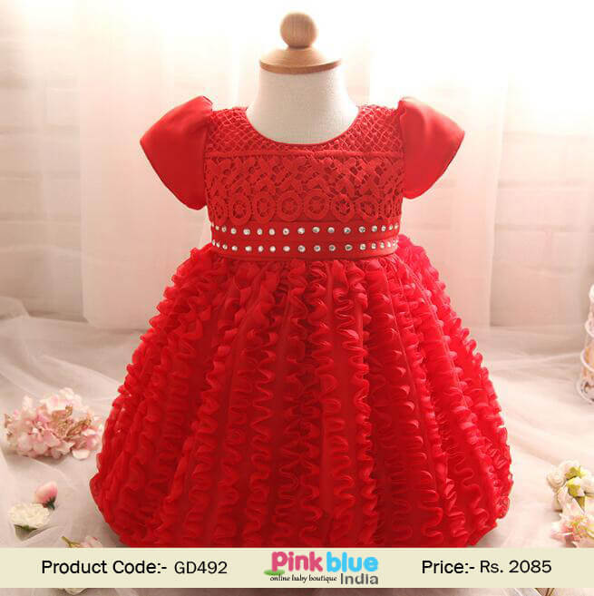 Princess Red Baptism Christening Gown Online- Kids and Baby Girl Dress