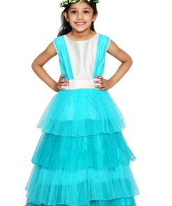 Little turquoise girl Long Tiered Frill Gown, kids Tiered Ruffle Wedding Dress