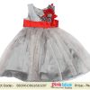 Grey Satin Floral Kids Partywear Dress – Baby Special Occasion Wear
