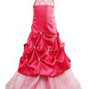Hot Pink Kids Luxury Long Formal Evening Wedding Party Gown