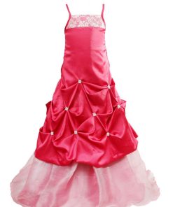 Hot Pink Kids Luxury Long Formal Evening Wedding Party Gown