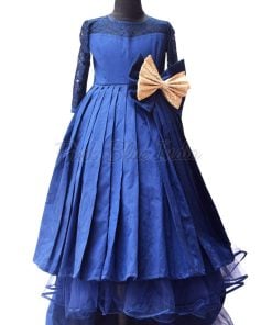 Royal Blue High Low Girls Dress, Long Train Princess Wedding Gown