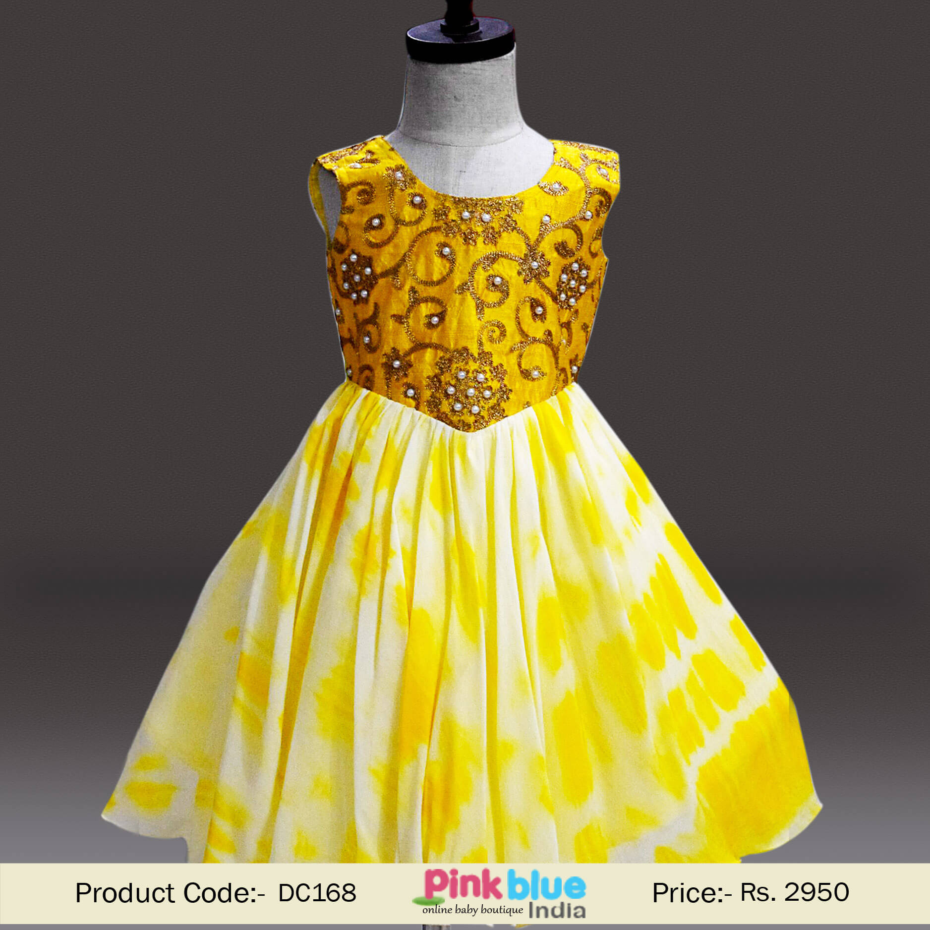 Kids Girls Shibori Wedding Dress Online, Designer Sleeveless Party Frock Baby