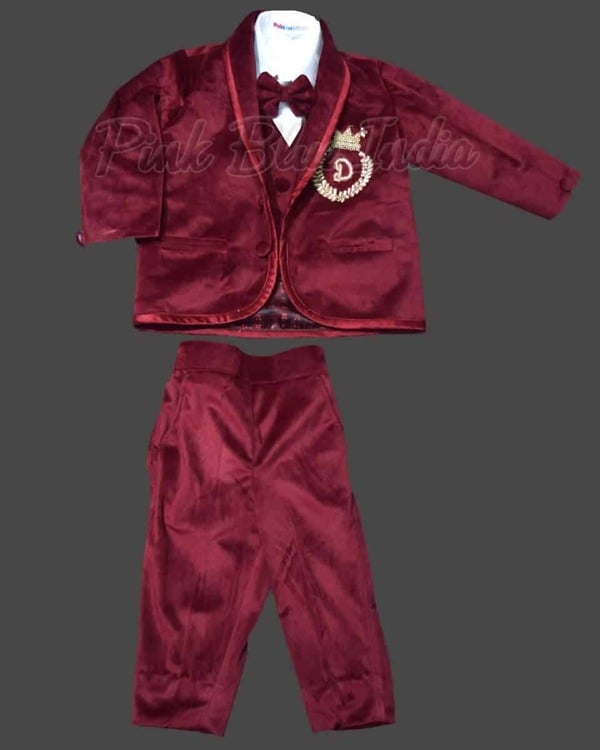 Maroon five piece coat suit for boys wedding wear elegant outfit