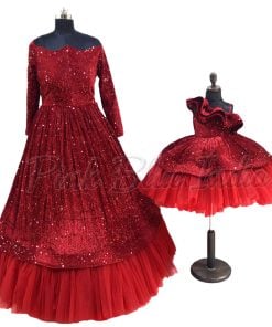 Maroon Party Wear Mother and Daughter Same Gown