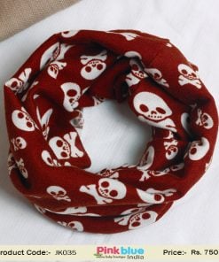 Cute Maroon Winter Neck Warmer for Infant Baby Boys with White Print