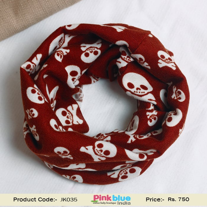 Cute Maroon Winter Neck Warmer for Infant Baby Boys with White Print