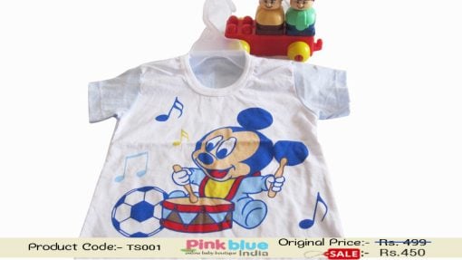 Baby Boys Mickey Mouse T-Shirts - Toddler Tops White Blue