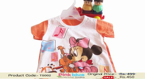 Cool Minnie Mouse Funny Kids T-shirt Baby Girl White and Orange