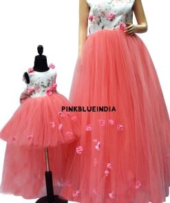Matching Mother Daughter Dress, Pink Mom and Daughter Gown Online