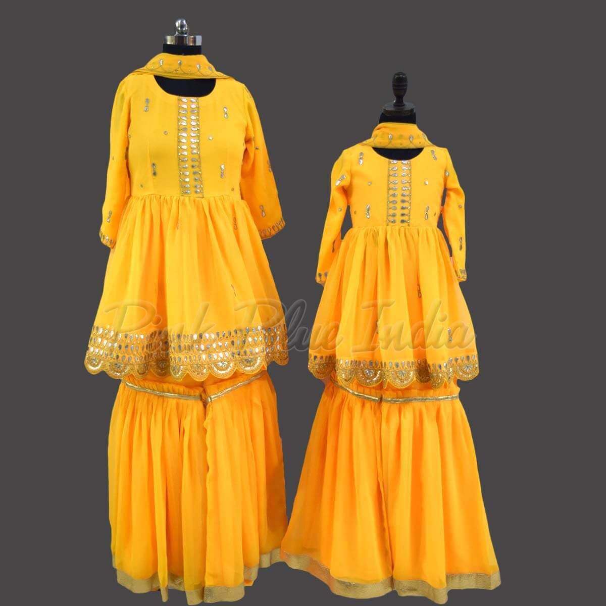 Kids fusion style mom and daughter combo Kalamkari cute set