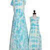 Blue Color Shibori Design Mother and Daughter Full Long Gown