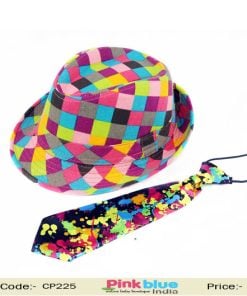 Buy Online Multicolored Checks Toddler Boy Hat with Tie