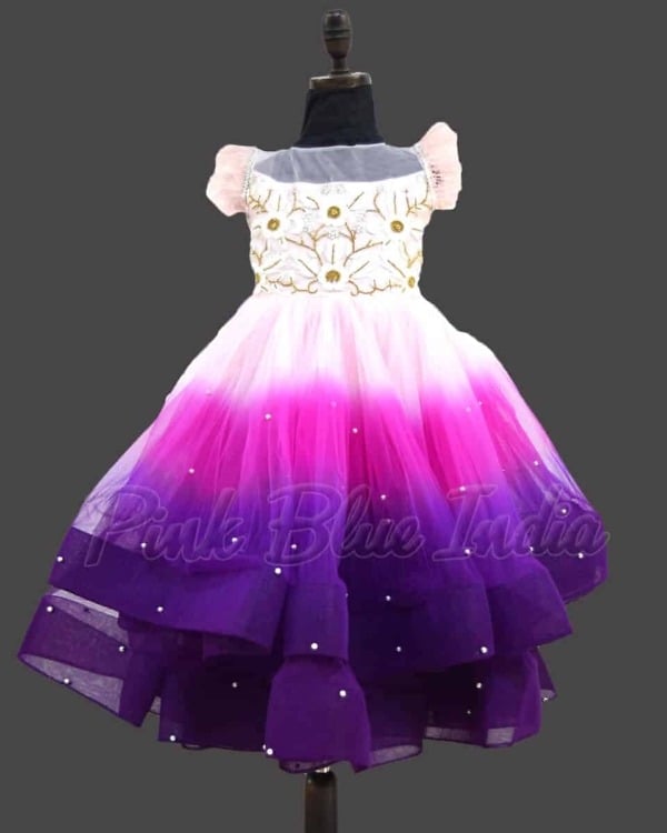 Multi Colour Hand Work Party Wear Girls Net Gown