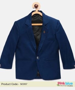 Navy Blue Cotton Party Wear Blazer For Kid Boys