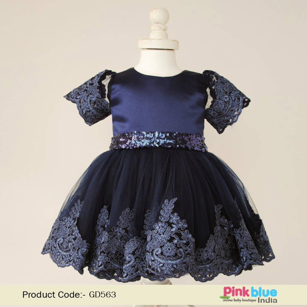 Baby First Birthday Dress Online Shopping - Navy Blue Birthday frock 1-3 year Girl
