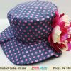 Designer Navy Blue Hat for Infant Baby Girls with Pink Dots and Flower