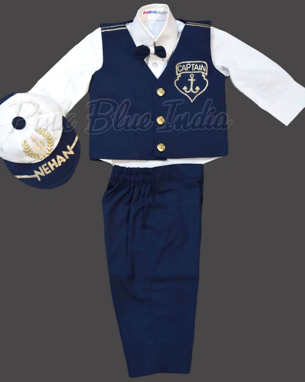 Boys Sailor Short Set, Navy Captain 5 PC Outfit With Hat