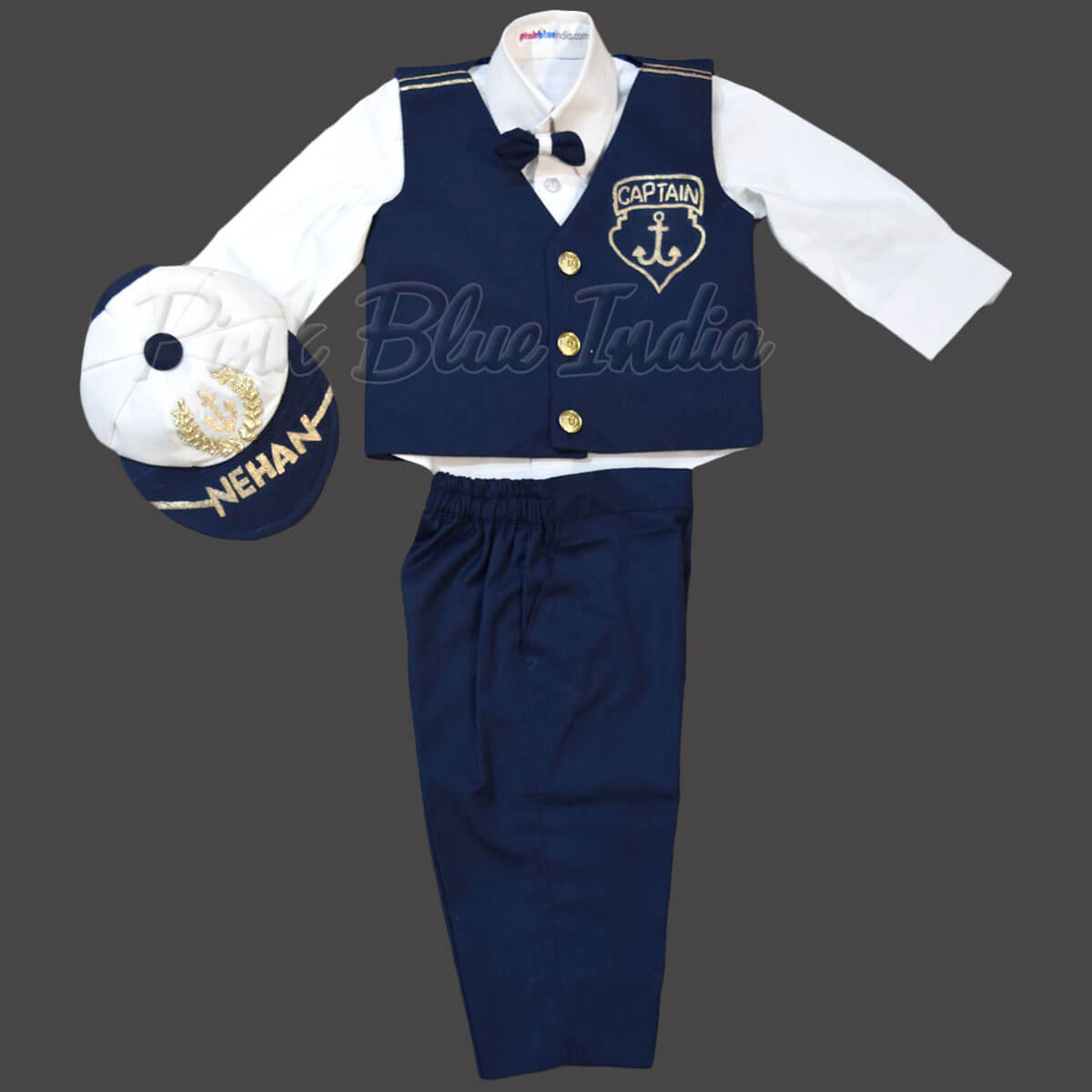 Boys Sailor Short Set, Navy Captain 5 PC Outfit With Hat