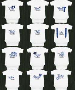 Baby First 12 Month Onesies – Newborn Bodysuit Set - Monthly Onesies Boy