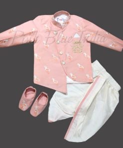 Newborn Flamingo Birthday Theme Jacket and Dhoti Set