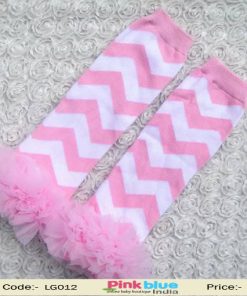 Indian Newborn Girl Leg Warmers in Baby Pink and White Stripes