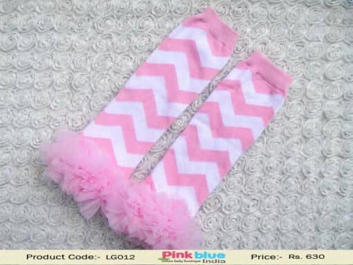 Indian Newborn Girl Leg Warmers in Baby Pink and White Stripes