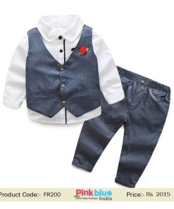 Boys Birthday Party Brooch Waistcoat Suit 3 Piece, Kids Wedding Outfit shirts, pant