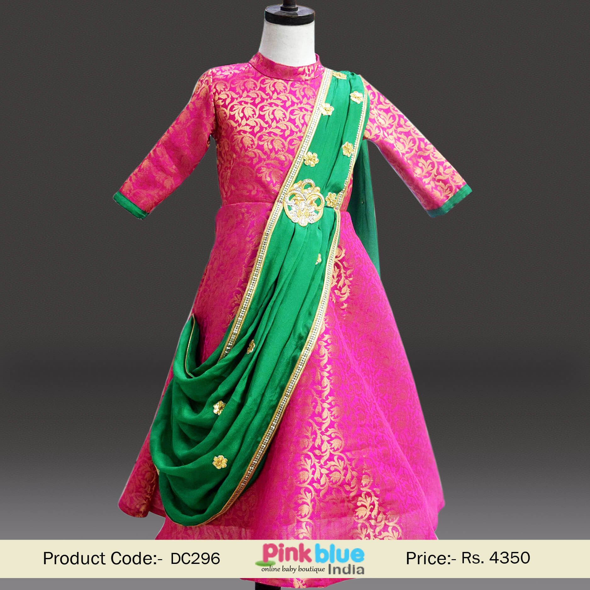 Designer Girls Indo-Western Style Dress | Kids Pink Indian Wedding Gown