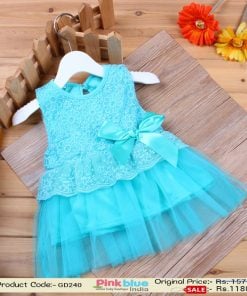 Uptown Ocean Blue Birthday Party Dress with Layers of Flare