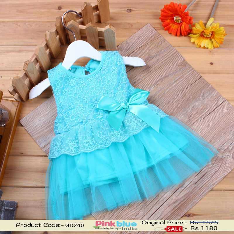 Uptown Ocean Blue Birthday Party Dress with Layers of Flare