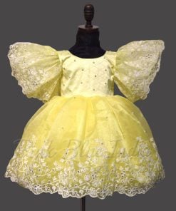 One Piece Party Wear Dress for Girls Yellow Knee Length