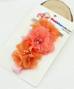 Posh Baby Pink Hair Band with Orange and Peach Flowers for Toddlers in India