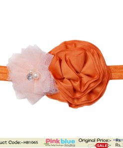 Orange Hair Accessory for Indian Kids with Flower in Off White