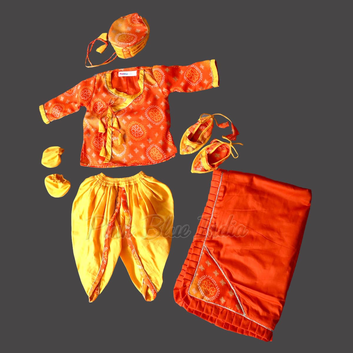 ethnic unique baby jamna set, Orange and yellow jamna dress Online India