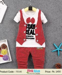 Toddler Page Boy Formal Evening Wedding Waistcoat Suit Red