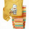 Yellow Kids Bear T-Shirt and Stripe Pajamas