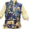 Pale Yellow Designer Kurta Pajama with Blue Jacket for Children 